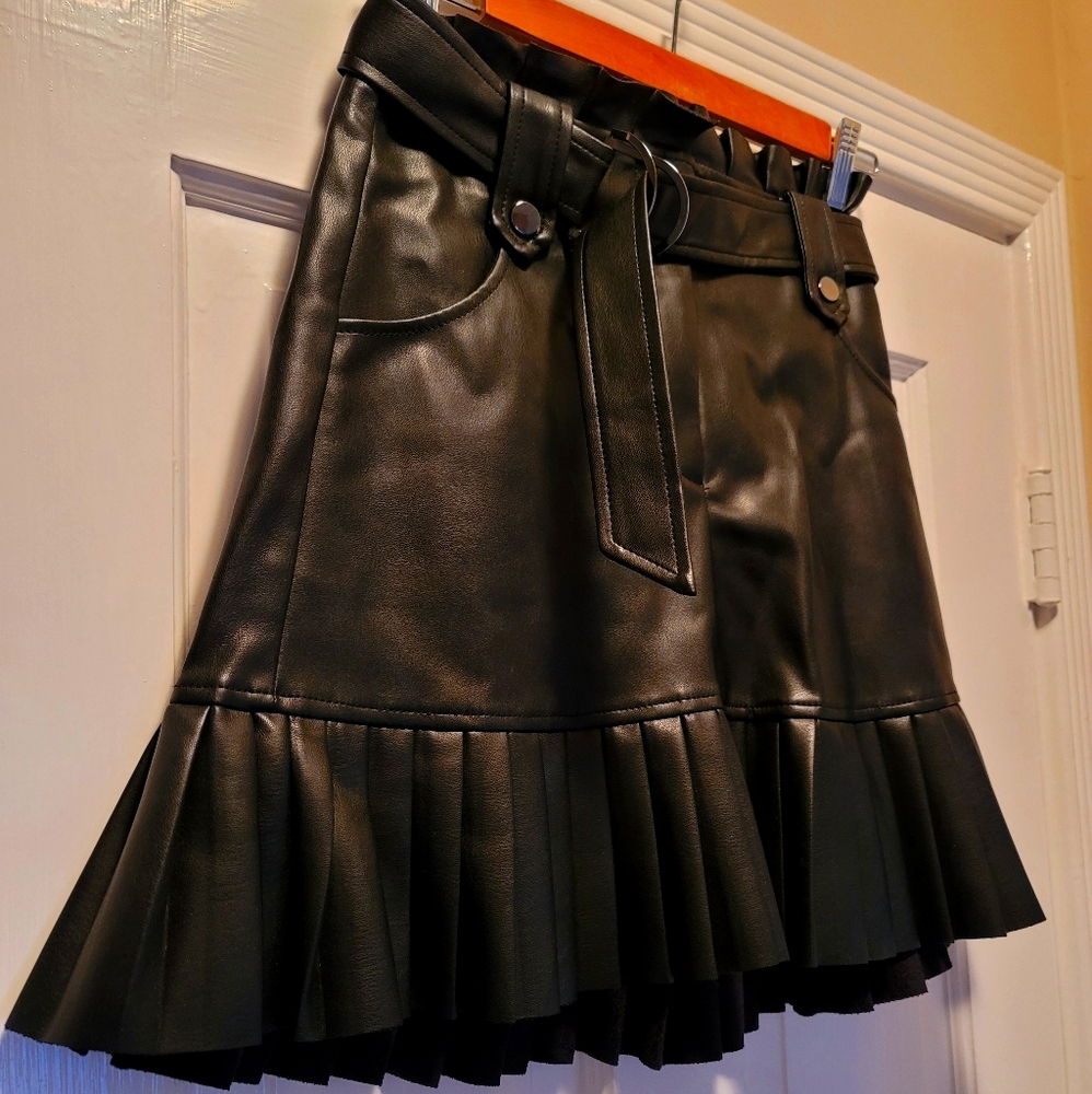 ZARA vegan leather mini skirt with pleated hem